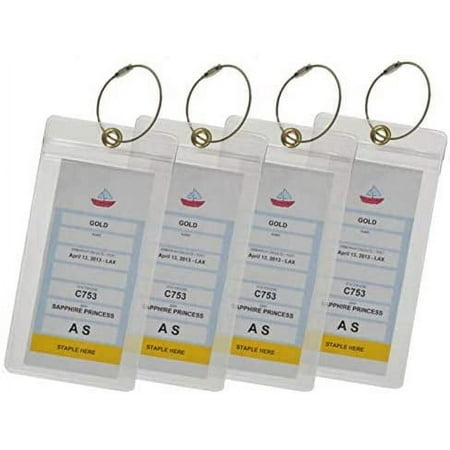 4 Waterproof Zip Seal Cruise Ship Luggage Tags Cruise Tags for Carnival, Princess, Norwegian, Costa