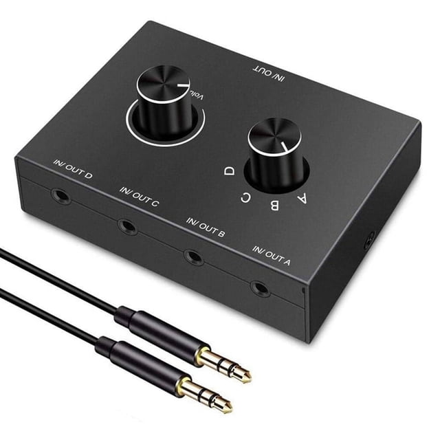 4 Way 3.5mm Jack Audio Switcher Stereo Bi-Directional Switch Splitter ...