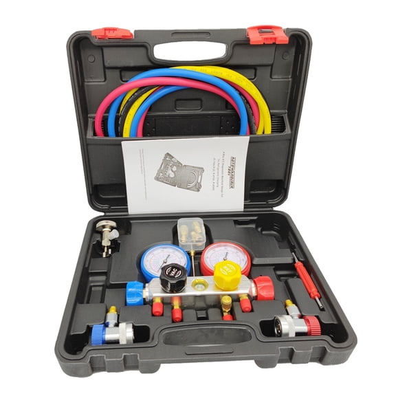 4 Way AC Manifold Gauge Set HVAC Diagnostic Freon Charging Tool For Auto Household R134A R22 R410A 5FT Hose Quick Coupler ,DIY Tools