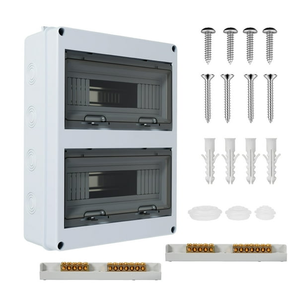 4 Way Circuit Breaker Box IP65 Waterproof Distribution Protection Box with 24 Module Splitter and PC Transparent Cover for Home Garden Garage Yard