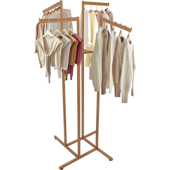 4 Way Clothing Display Rack with Straight Arms 4 Way Adjustable Clothing Rack with Slanted Arms Retail Clothing Rack Heavy Duty 4 Way Rack for Clothing Stores (Gold)
