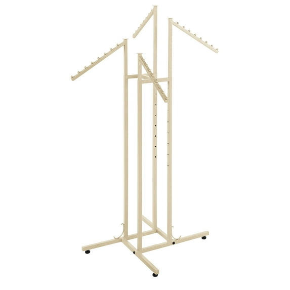SSWBasics Ivory 4 Way Slant Arms Retail Clothing Rack - Elegant Clothing Display Stand and Boutique Clothing Rack for Professional Retail Environments
