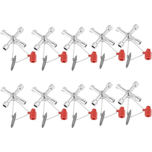 4 Way Cross Key, Water Key Set Utility Multifunctional Sillcock Zinc Alloy Bit Opening Plumbers Electricians Meter Valve Faucet Spigots Tools Electric Box Cupboard Elevator Cabinet Gas 10pcs
