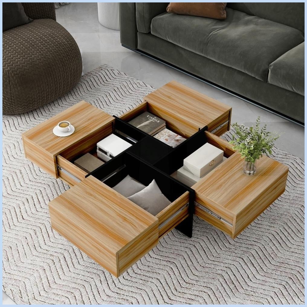 4-Way Extendable Coffee Table with 4 Hidden Storage, Sturdy Particle ...