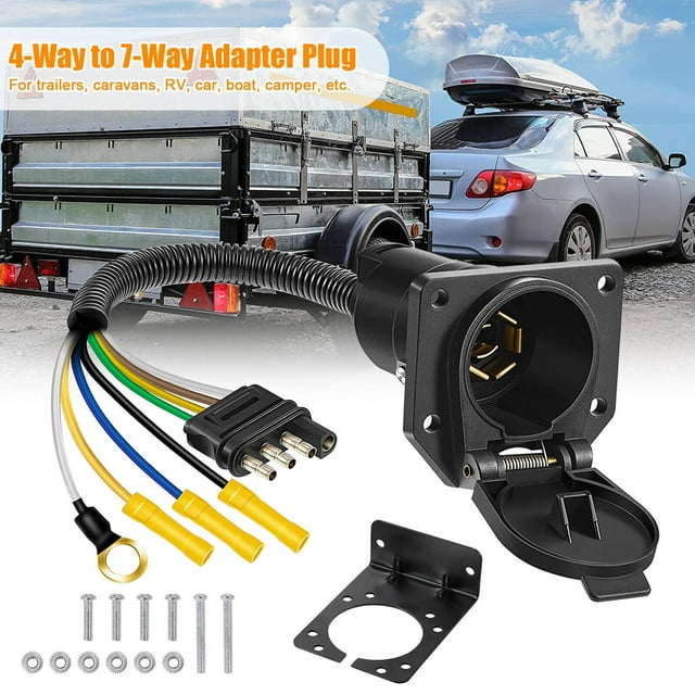 4Way Flat to 7 Pin Trailer Plug Adapter for RV Campers Power Connector