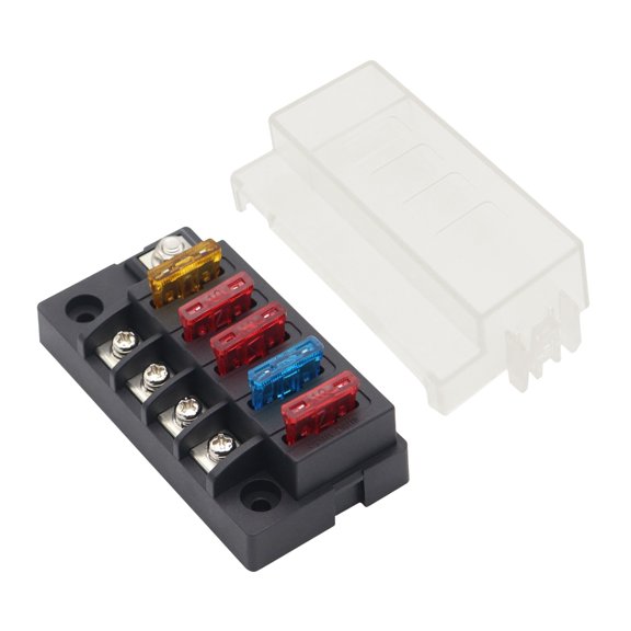 4 Way Fuses Block with Bus /ATO4 Circuit Fuses Box with Bus,Protections Cover, & Bolt Terminals