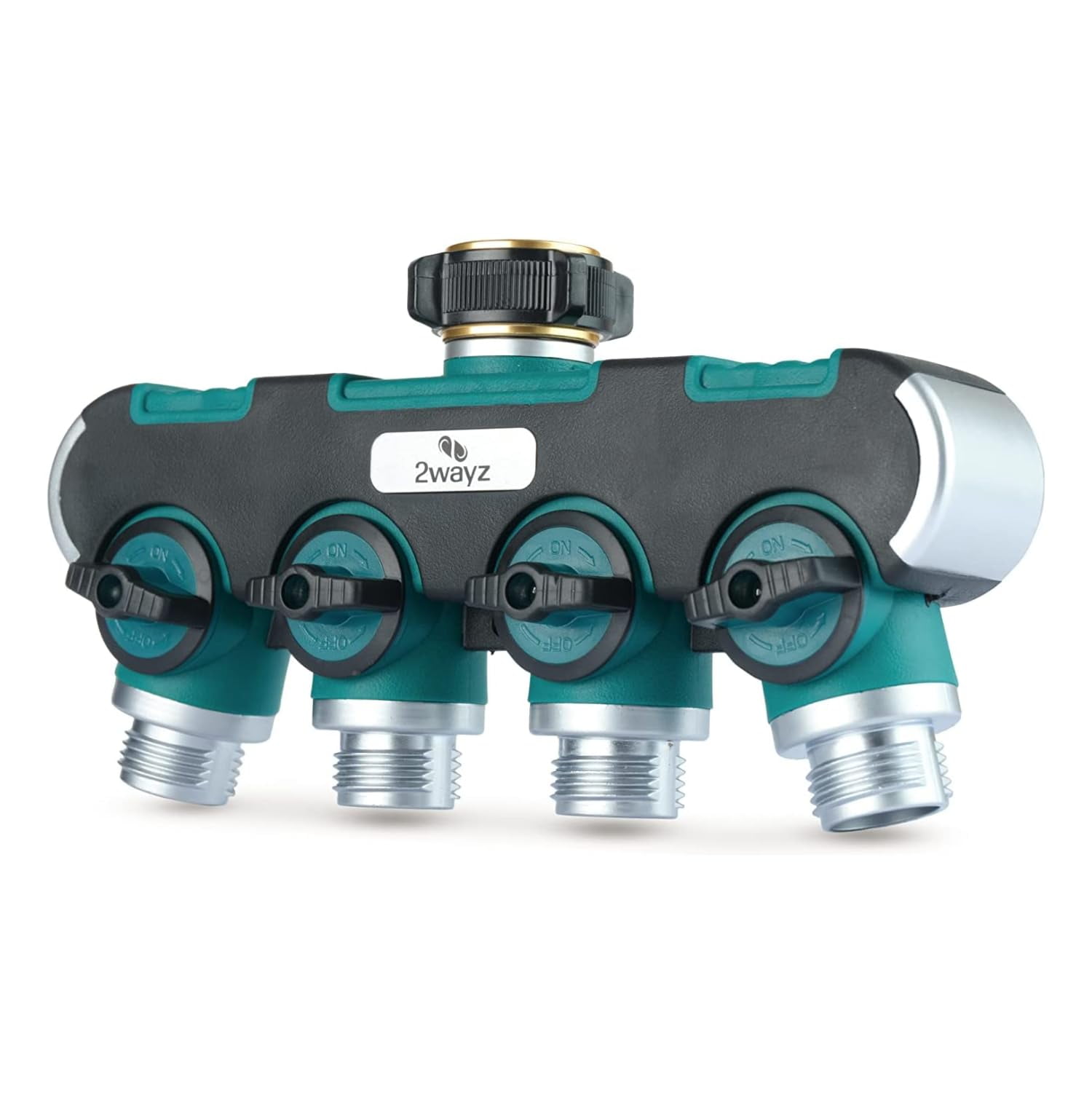 Heavy Duty 4-Way Garden Hose Connector with Rubber Coating