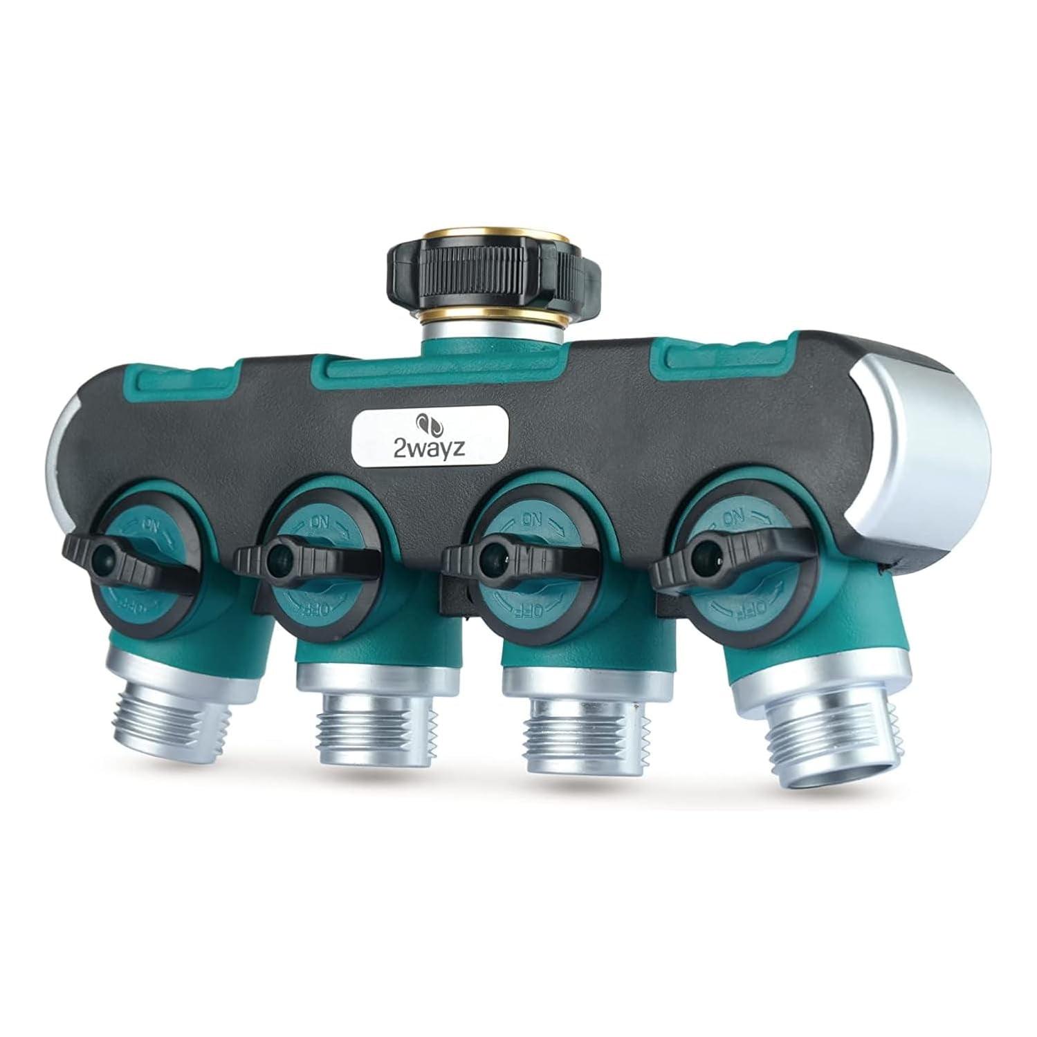 Heavy Duty 4-Way Garden Hose Connector with Rubber Coating