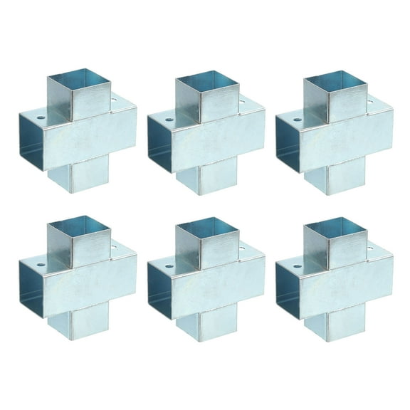 4-Way Gazebo Brackets Kit, Square Tube Cross Clamp Corner Bracket, Woodworking DIY Post Base Kit for 1.3" x 1.3" Lumber for Outdoor Patio Gazebo Log Cabins (6 Pack)