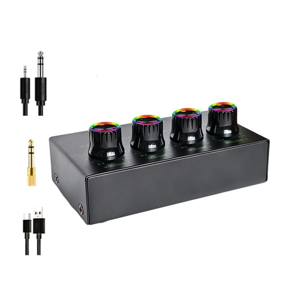 4 Way Headphone Amplifier Splitter With Color Lighting Auditory Adapter Cables