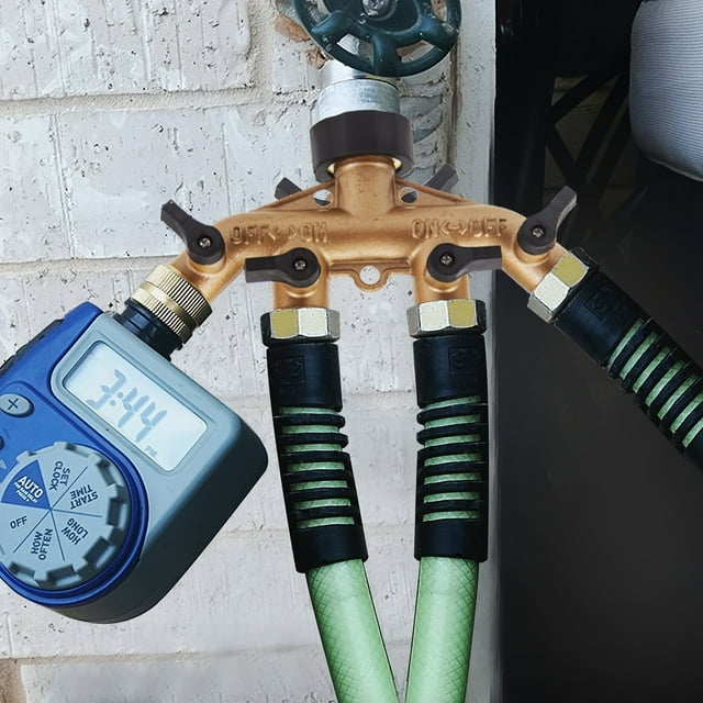 4 Way Heavy Duty Garden Hose Splitters, Solid Brass 4Way Water Hose Splitter Outdoor Faucet