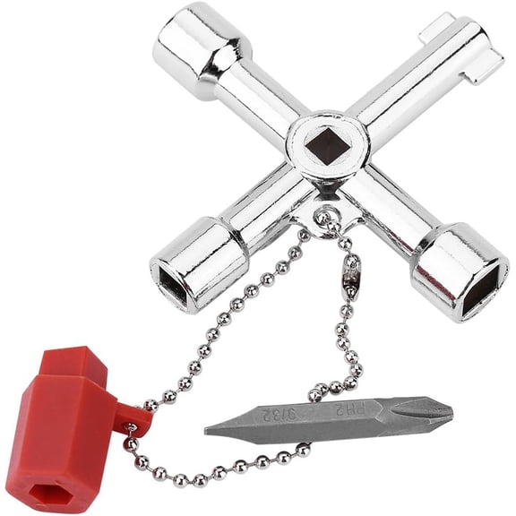 4 Way Key, Cross Water Key Multi-Functional Zinc Alloy Cross Key for for Plumbers, Electricians, Train Door Electrical Cupboard Box Elevator water Meter Valve