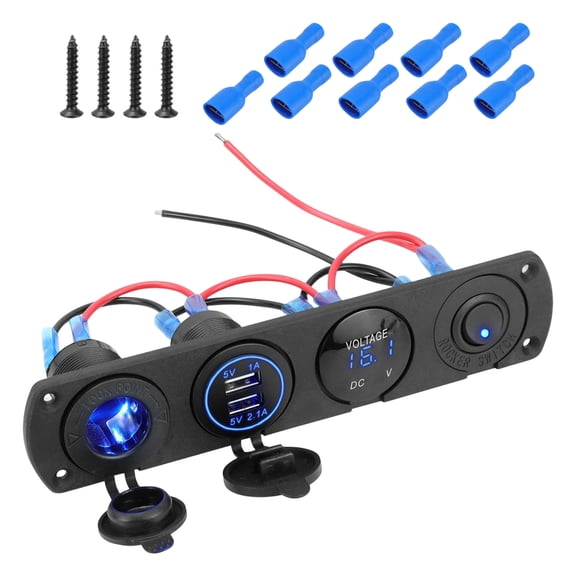 4-Way Marine Control Panel With USB Ports And LED Power Meter For Boats