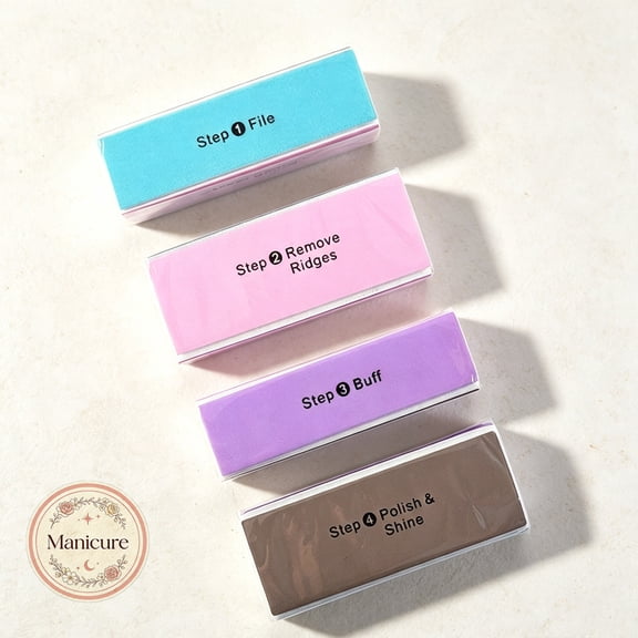 4Way Nail Buffer Block, MultiSurface Nail Polishing Sponge File, 4Step File Remove Ridges Buff Polish Shine, for Natural Nails Manicure Preparation, for Home and Salon Nail Care Tool