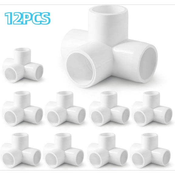4 Way PVC Pipe Fittings 1/2 Inch, PVC Elbow Corner Side Outlet Tee Fitting, SCH40 Furniture Grade PVC Pipe Connectors - Fits 1/2" PVC Pipes, 12 Pieces