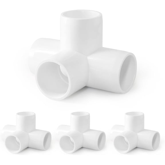 4 Way PVC Pipe Fittings 3/4 Inch, General White PVC Elbow Corner Side Outlet Tee Fitting, SCH40 Furniture Grade Pipe Connectors - Fits 3/4" Polyvinyl Chloride Pipes, 4 Pieces