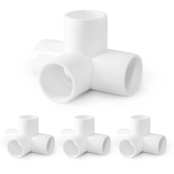 4 Way PVC Pipe Fittings 3/4 Inch, PVC Elbow Corner Side Outlet Tee Fitting, SCH40 Furniture Grade Pipe Connectors - Fits 3/4" Polyvinyl Chloride Pipes, 4 Pieces