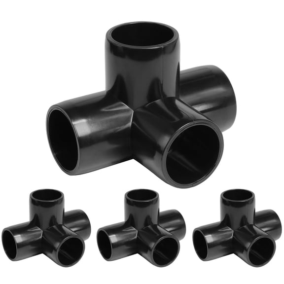 4 Way PVC Pipe Fittings 3/4 Inch,  PVC Elbow Corner Side Outlet Tee Fitting, SCH40 Furniture Grade Pipe Connectors - Fits 3/4" Polyvinyl Chloride Pipes, 4 Pieces