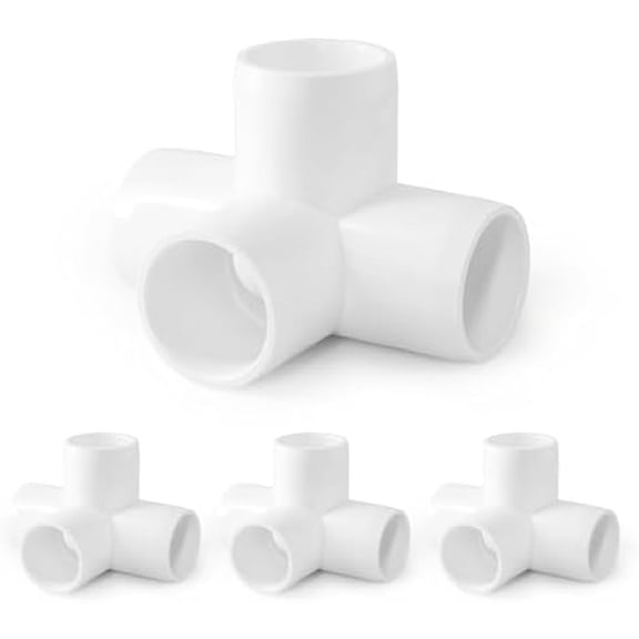 4 Way PVC Pipe Fittings 3/4 Inch, White PVC Elbow Corner Side Outlet Tee Fitting, SCH40 Furniture Grade Pipe Connectors - Fits 3/4" Polyvinyl Chloride Pipes, 12 Pieces