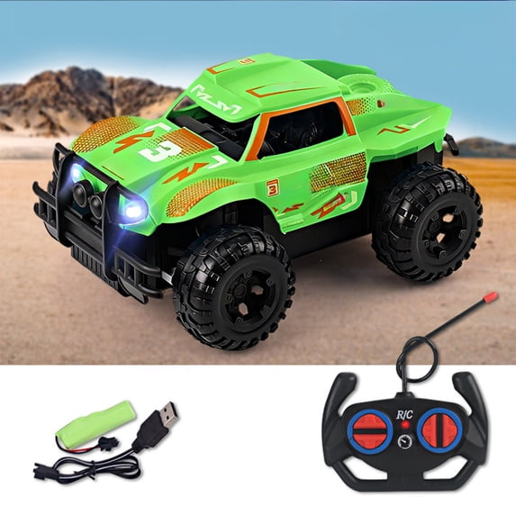 4-Way Remote Control Off-Road Car, Rechargeable Lithium Battery RC Toy with LED Headlights, Shockproof Drop-Resistant Vehicle for Kids Boys 3 4 5 6,Green