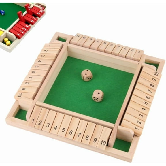 4Way Shut The Box Wooden Dice Game Board, 24 Player Family Tabletop Math Game, Educational Portable Dice Board Game for Party, Classroom & Holiday Gifts