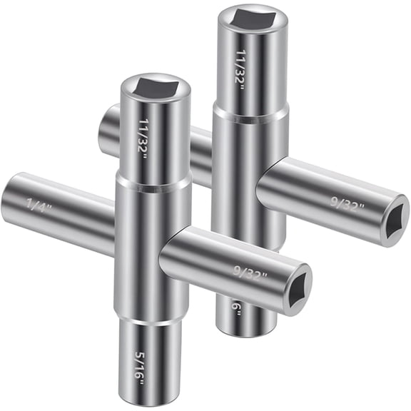 4 Way Sillcock Key Set, 1/4", 9/32", 5/16", 11/32, 2-Pack Heavy-Duty Steel Multi-Function Water Key Hose Bib Key for Valve Faucet Cabinet Opening Key and Spigots