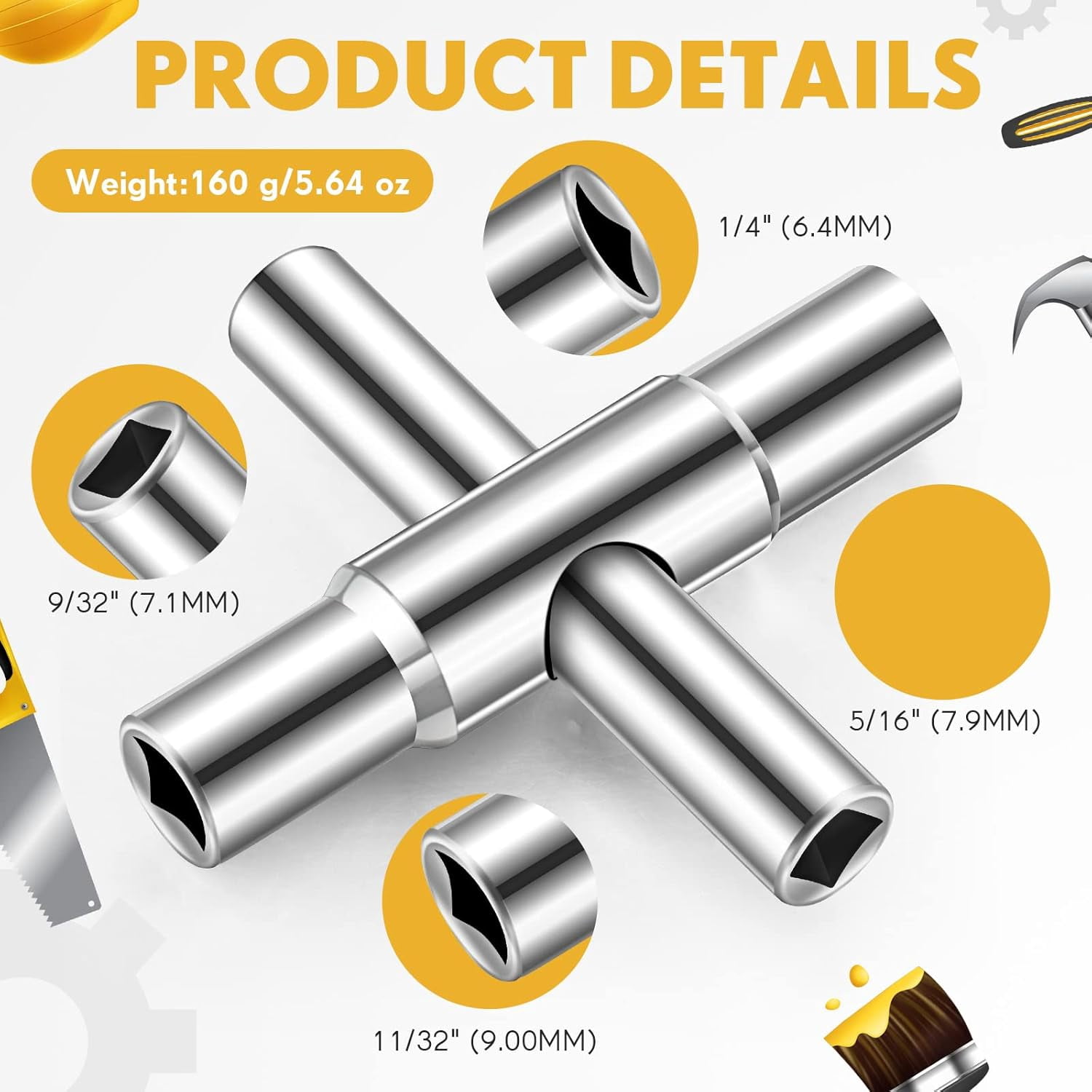 Gas Meter Key Fire Hydrant Wrench 4-Way Sillcock Key Tool - 1/4, 9/32 ...