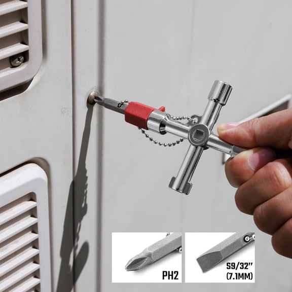 4 Way Sillcock Key with Bit, Multi-functional Water Key, Cross Key, 1-Pack, for Valve, Faucet, and Spigots$$Tools & Hardware Other