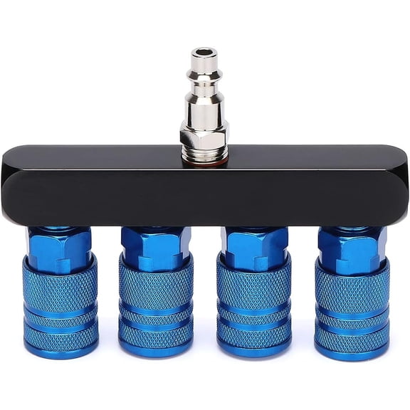4-Way Straight Air Manifold Splitter, Line Type Air Compressor Splitter with 4 Couplers and 1/4" MNPT Plug,1/4 Inch NPT Air Fittings