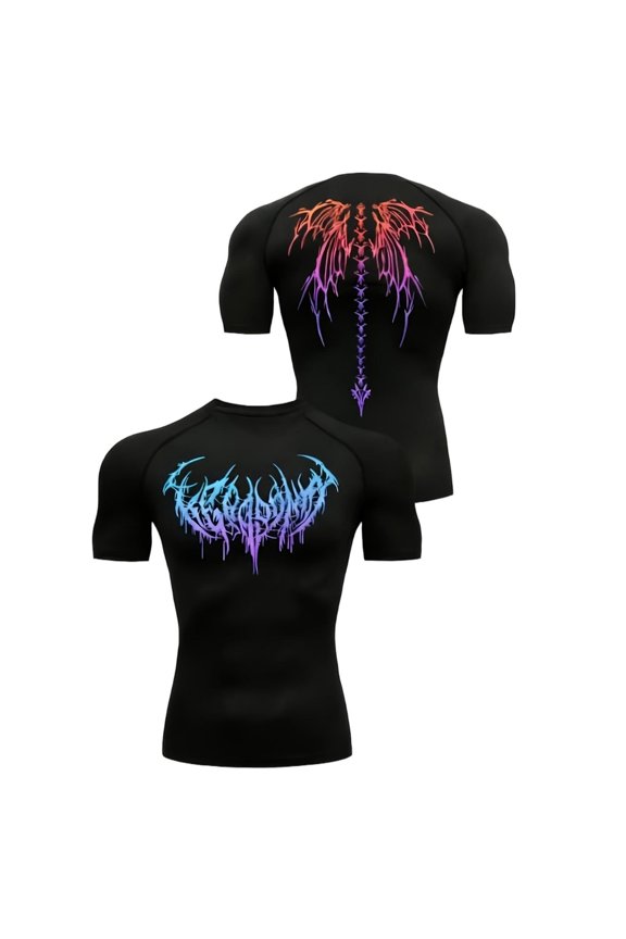 4-Way Stretch Gothic Men Compression Shirt Mens Short Sleeve Compression Shirts Gym Shirts Men Graphic Punk Emo Workout Training Top
