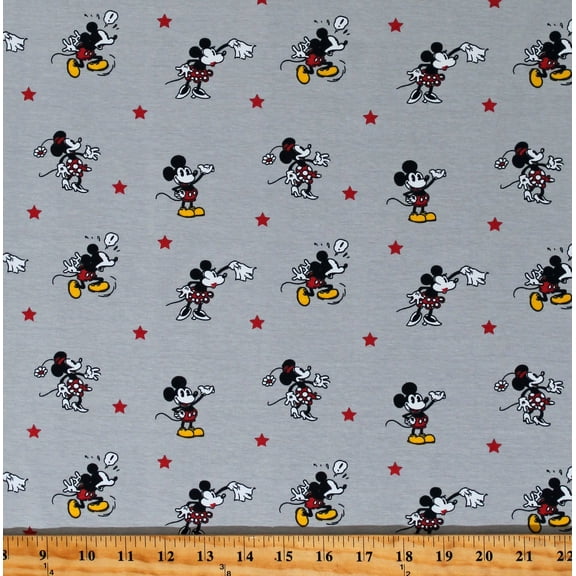 4-Way Stretch Knit Mickey and Minnie Mouse Red Stars Disney Kids Characters Soft Lightweight Gray 59" Wide Cotton/Spandex Fabric by the Yard (71965-WR0210)