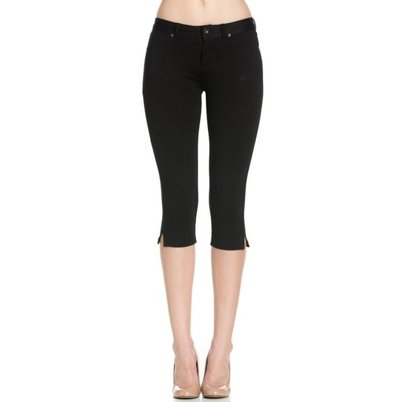 4 Way Stretchy Ponte Knit Capri Skinny Jeans (Black)