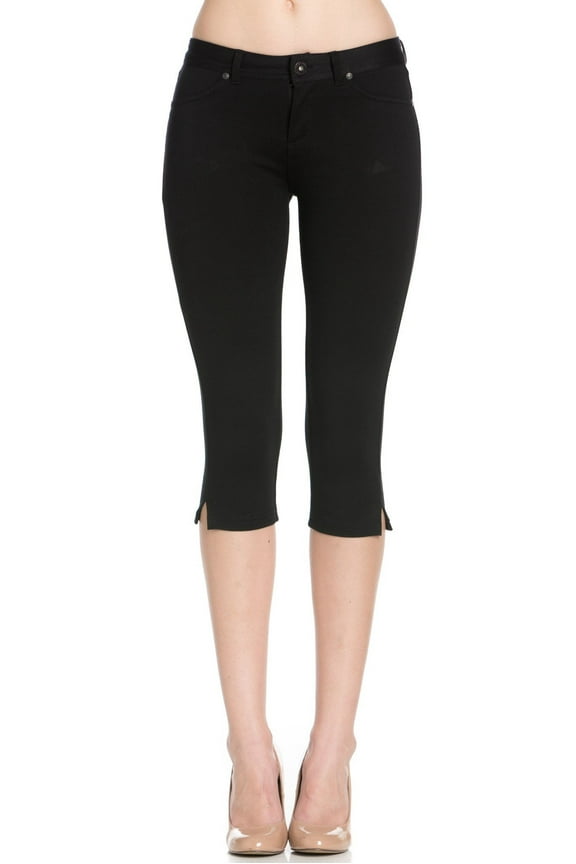 4 Way Stretchy Ponte Knit Capri Skinny Jeans (Black)