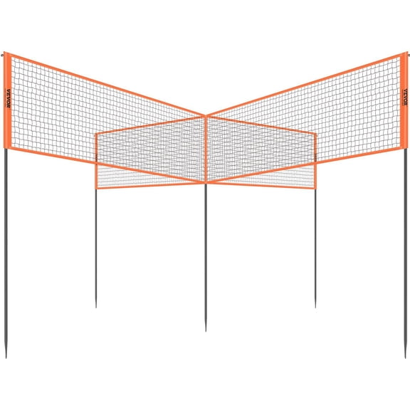 4 Way Volleyball Net Adjustable Height Badminton Net Set for Backyard Beach Lawn Outdoor Portable Volleyball Net with Carrying Bag 4 Square Quick Assemble Game Set for Kids and Adults