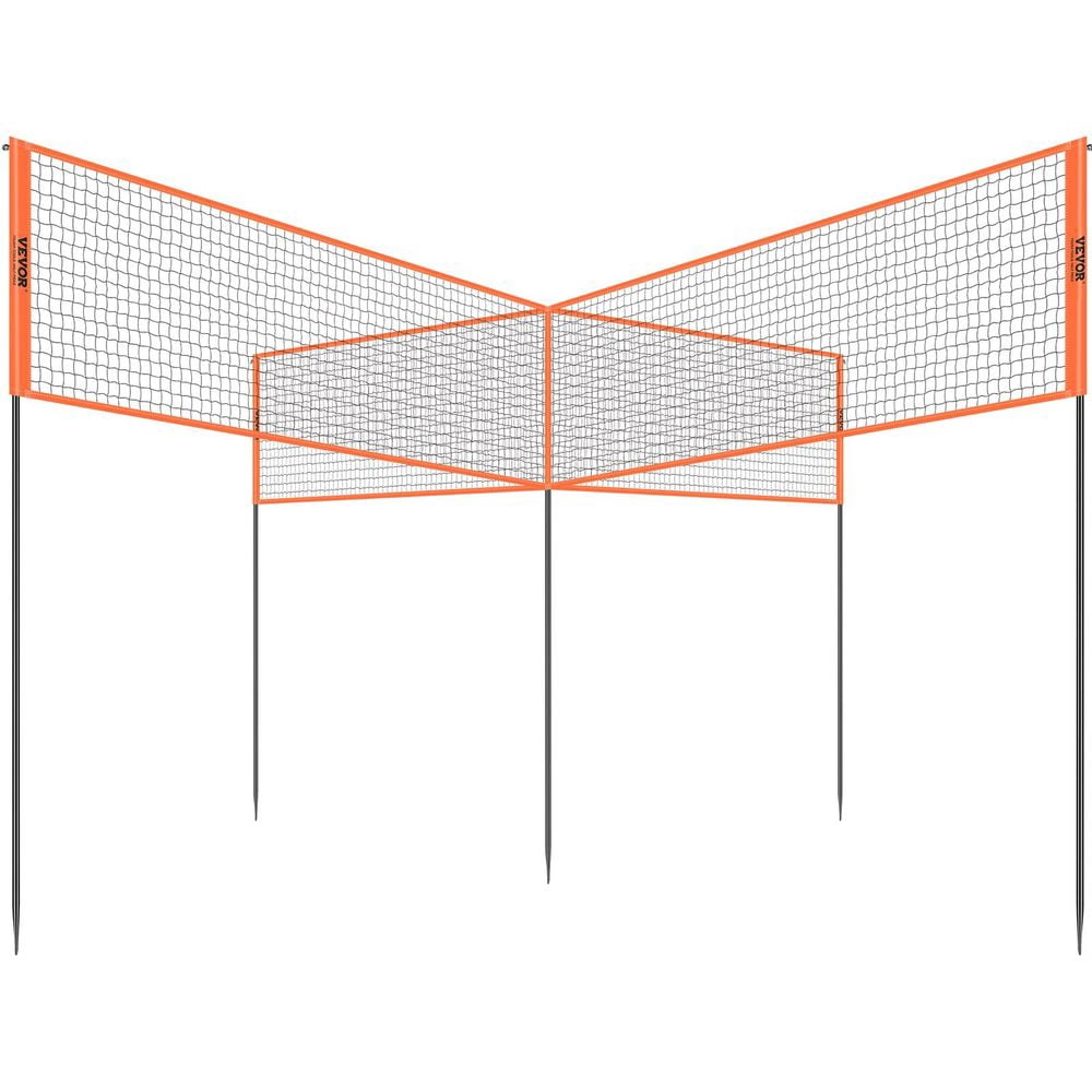 4-Way Volleyball Net, Adjustable Height Badminton Net Set for Backyard Beach Lawn, Outdoor Portable Volleyball Net with Carrying Bag, 4 Square Quick Assemble Game Set For Kids And Adults
