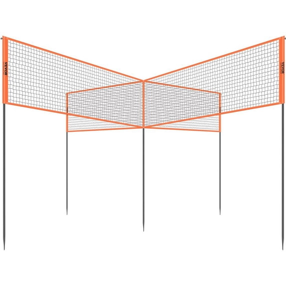 4-Way Volleyball Net, Adjustable Height Badminton Net Set for Backyard Beach Lawn, Outdoor Portable Volleyball Net with Carrying Bag, 4 Square Quick Assemble Game Set For Kids And Adults