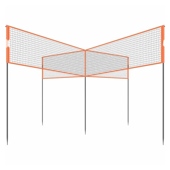 4-Way Volleyball Net Set, Adjustable Height - Badminton & 4 Square - Portable Outdoor Game for Beach, Backyard, Lawn, Adults & Kids