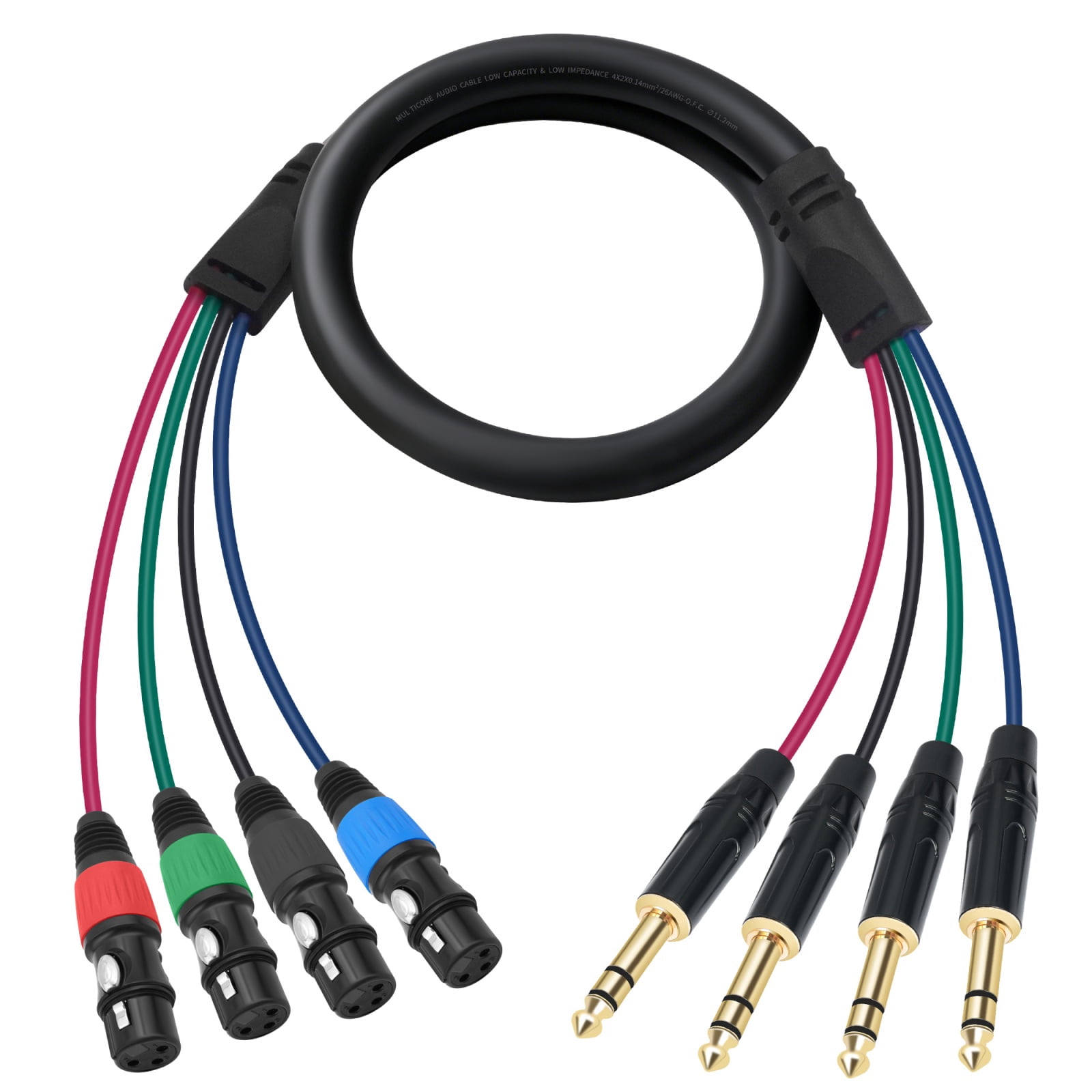 Baby Pythem 4-Way XLR Female to 6.35MM Male Phone Plugs Snake Cable with Latching ...