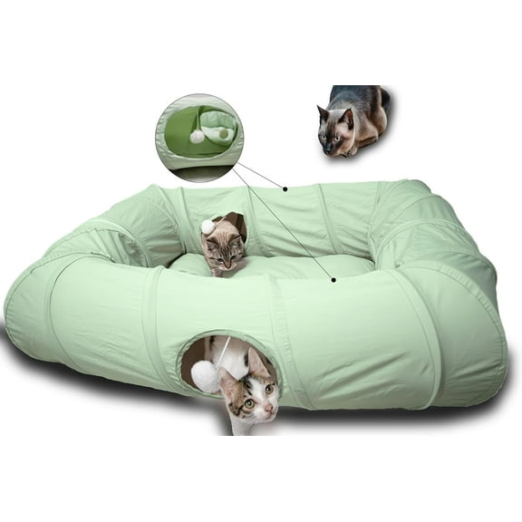 4 Ways Shuttled XL Cat Tunnel Bed for Indoor Cats Peekaboo Cat Cave Donut with Cool Mat (Dark Gray)