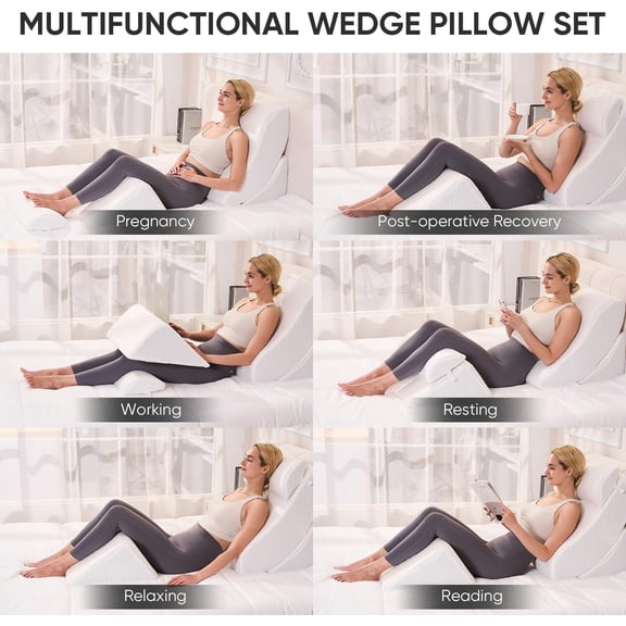 4 Wedge Pillow Set For After Memory Foam Bed Adjustable Sleeping Acid Reflux Support Leg Elevation White