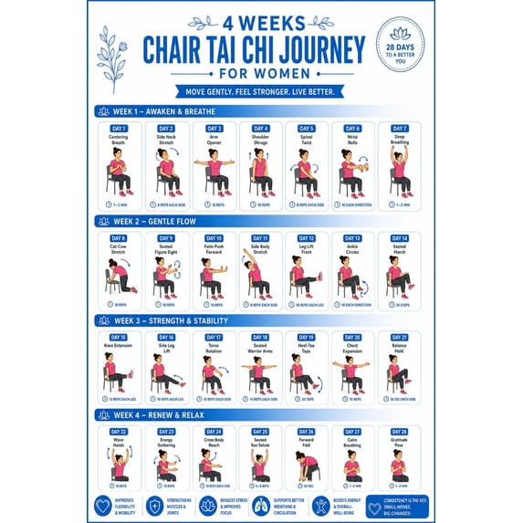 4 Week Chair Tai Chi for Women Poster Home Fitness Chart - Walmart.com