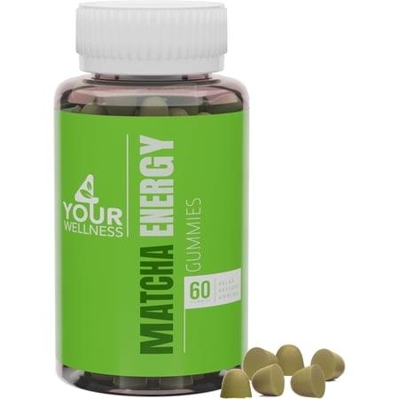 4 Your Wellness Matcha Organic Green Tea Energy Gummies, Vitamin B12, Vitamin B3, and Antioxidant CoQ10 for Natural Energy Boost, Vegan, Gluten-Free, Non-GMO and Kosher (60 Count (Pack of 1), Matcha)