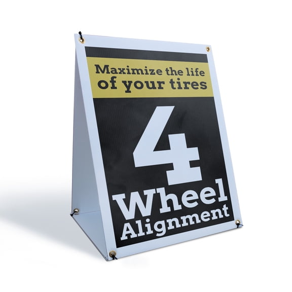 4 Wheel Alignment Sidewalk Sign 18 Inch x 24 Inch A-Frame Images On Both Sides | Auto Maintenance, Tire Balancing, Steering Precision | Made in USA