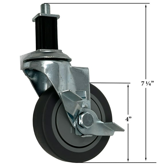 4" Wheel Caster w/ Brake (Square Stem) Compatible With Traeger Pellet Grills