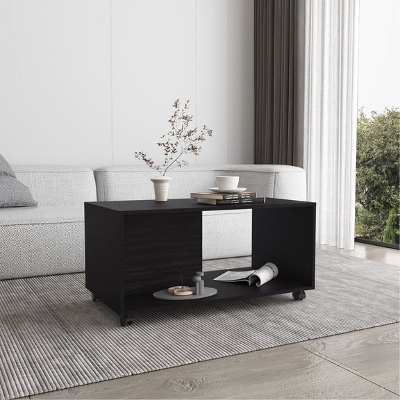 4-Wheel Coffee Table with Shelf / Ideal for Small and Medium Spaces / Ready for Quick Setup