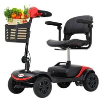 4 Wheel Compact Mobility Scooters, Heavy Duty Handicap Electric Scooters for Senior, Compact Motorized Scooter with Detachable Basket, Outdoor Scooter With Anti-Tip wheel, Red, S8670