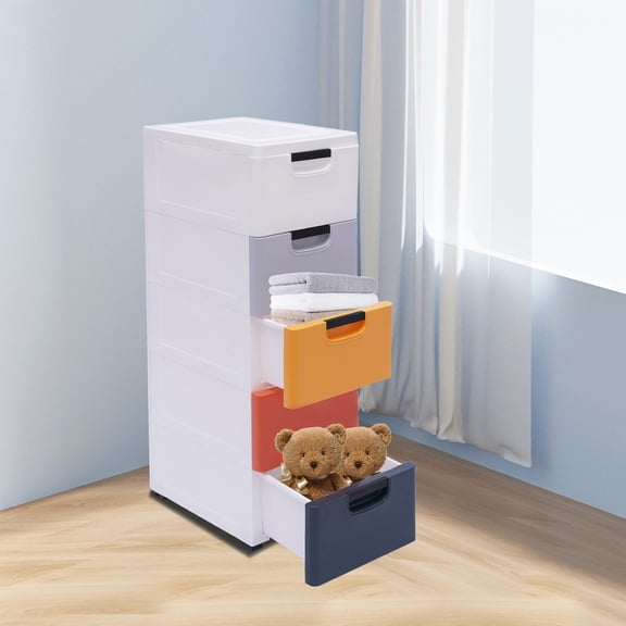 4 Wheel Drawers Dresser Morandi Plastic Clothes Storage Cabinet Stackable 5Layer