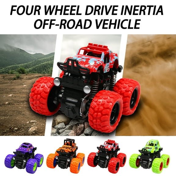 4-Wheel Drive Pull Back Off-Road Car Toy for Kids - 9x8x7.5cm Mini Plastic Friction Powered Vehicle with Big Wheels, Inertial Motion & Shockproof, Unisex Gift for Ages 3+