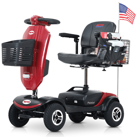 4 Wheel Electric Mobility Scooter for Adults/Seniors, 300W Motor Heavy Duty Wheelchair with USB Port, Cup holders, Dual Baskets and Lights, Red