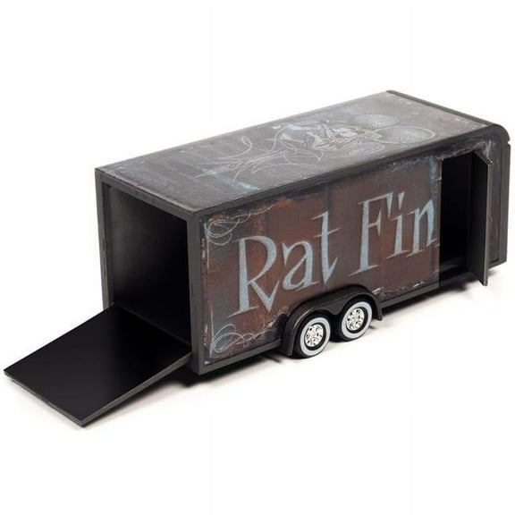 4-Wheel Enclosed Car Trailer Dark Gray with Graphics "Rat Fink" 1/64 Diecast Model by Auto World